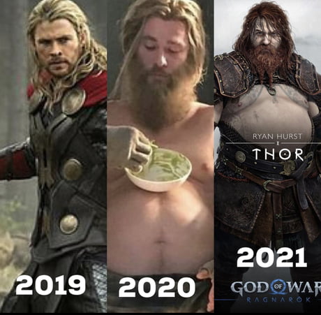 Chết cười với loạt ảnh chế tạo hình mới của Thor trong God of War: Ragnarok, cái bụng bia là điểm nhấn - Hình 2