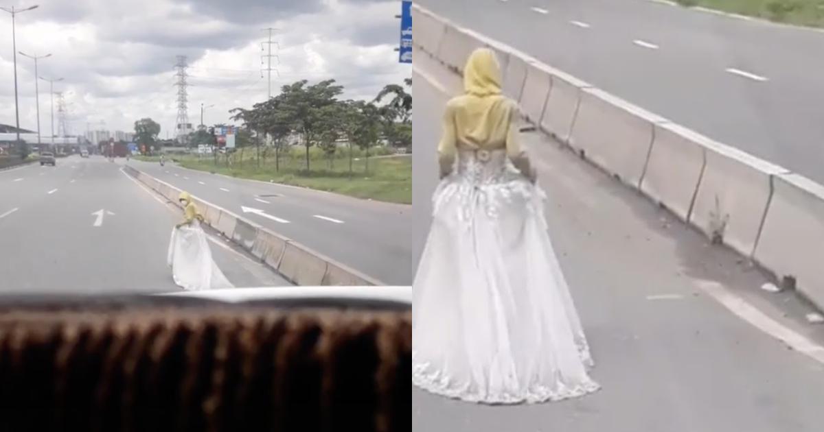 Cô gái mặc váy cưới đi bộ giữa đường, tài xế phía sau nói gì khiến dân mạng phẫn nộ? - Netizen - Việt Giải Trí