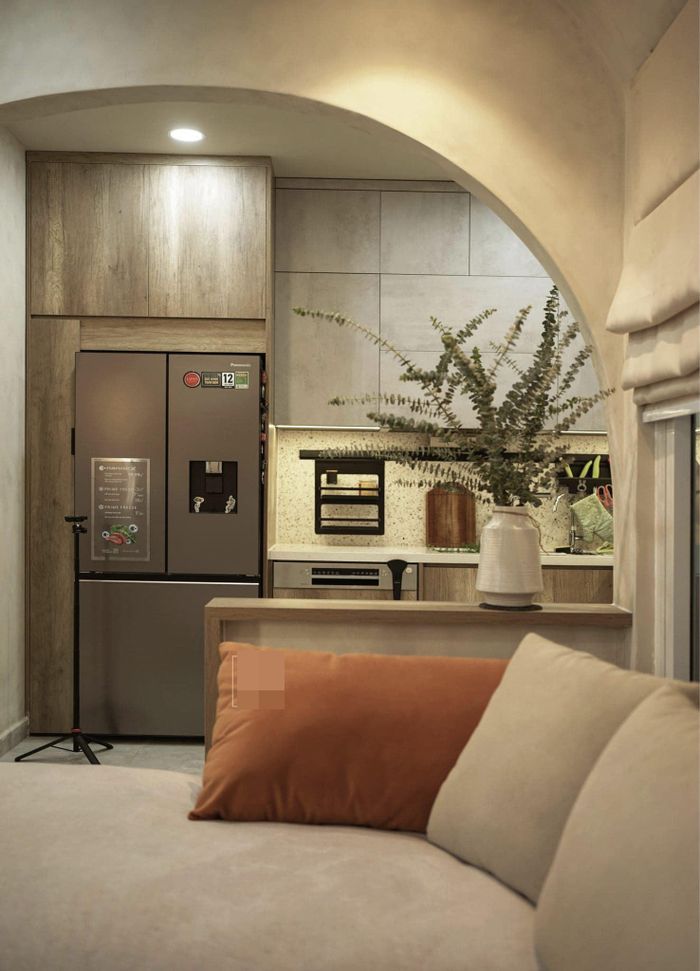 Căn hộ 75m2 phong cách Wabi-sabi tạo không gian mở bằng vách cong - Hình 8