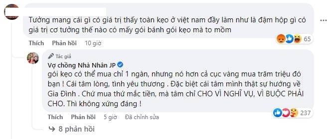 Bị nói về Việt Nam cùng chồng chỉ mang bánh kẹo đơn sơ cho mẹ, bà Nhân Vlog đáp trả cực gắt - Hình 3