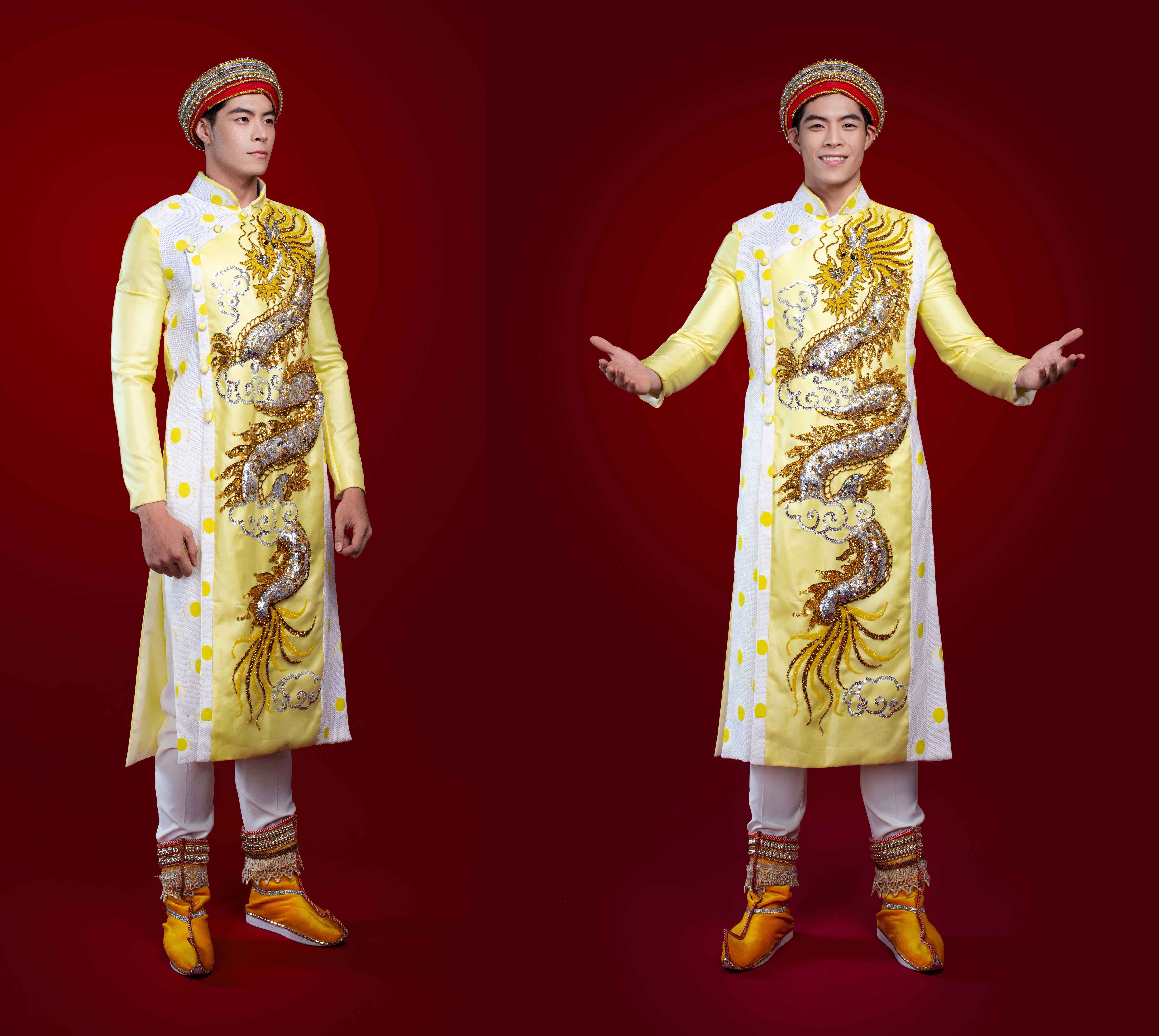 Ngô Hoàng Phi Việt mặc áo dài Vương Triều đến Mister National Universe 2022 - Hình 2