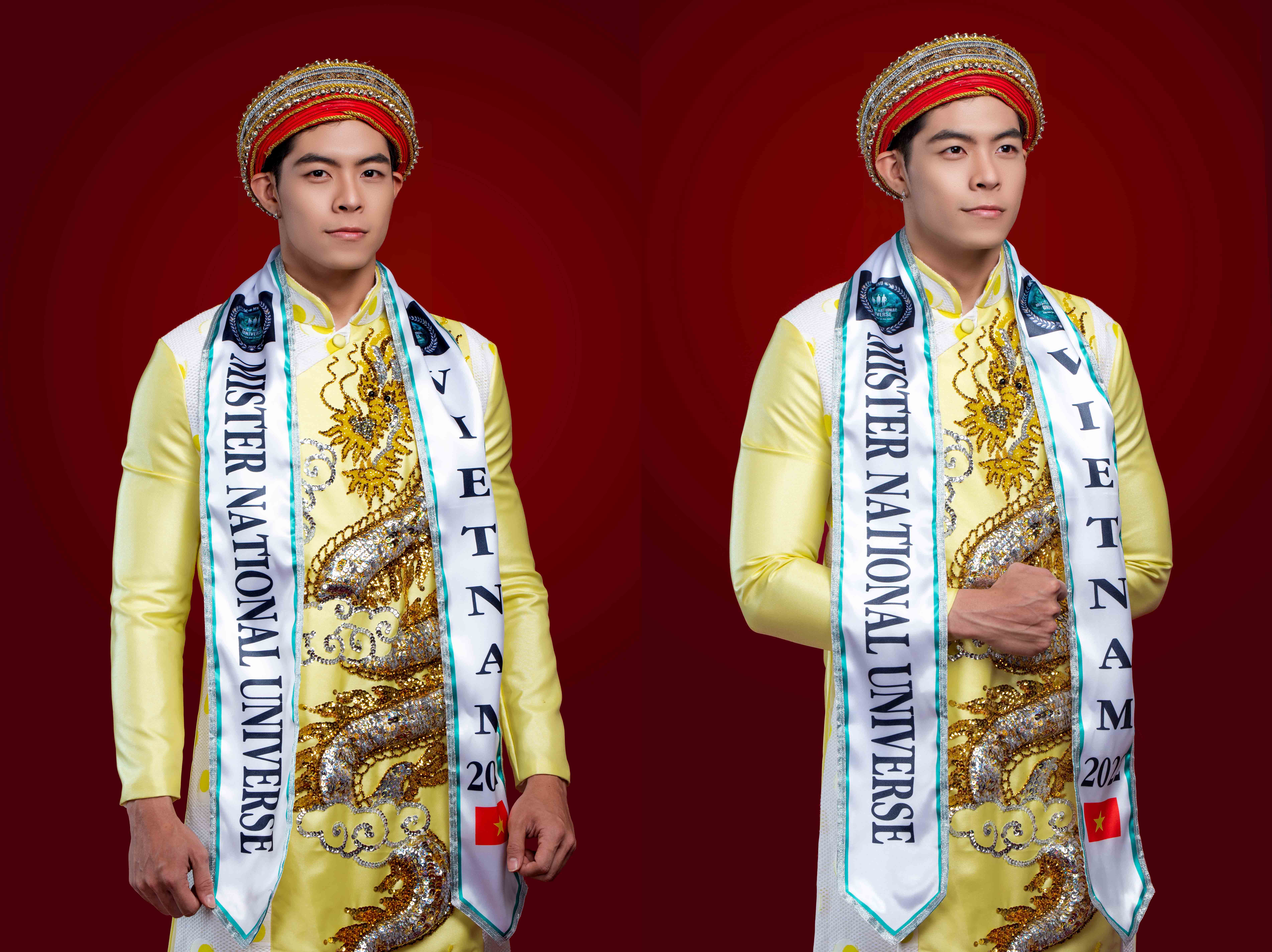 Ngô Hoàng Phi Việt mặc áo dài Vương Triều đến Mister National Universe 2022 - Hình 1