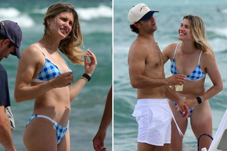Mỹ nhân tennis Bouchard mặc bikini, ôm trai lạ giữa bãi biển - Hình 1