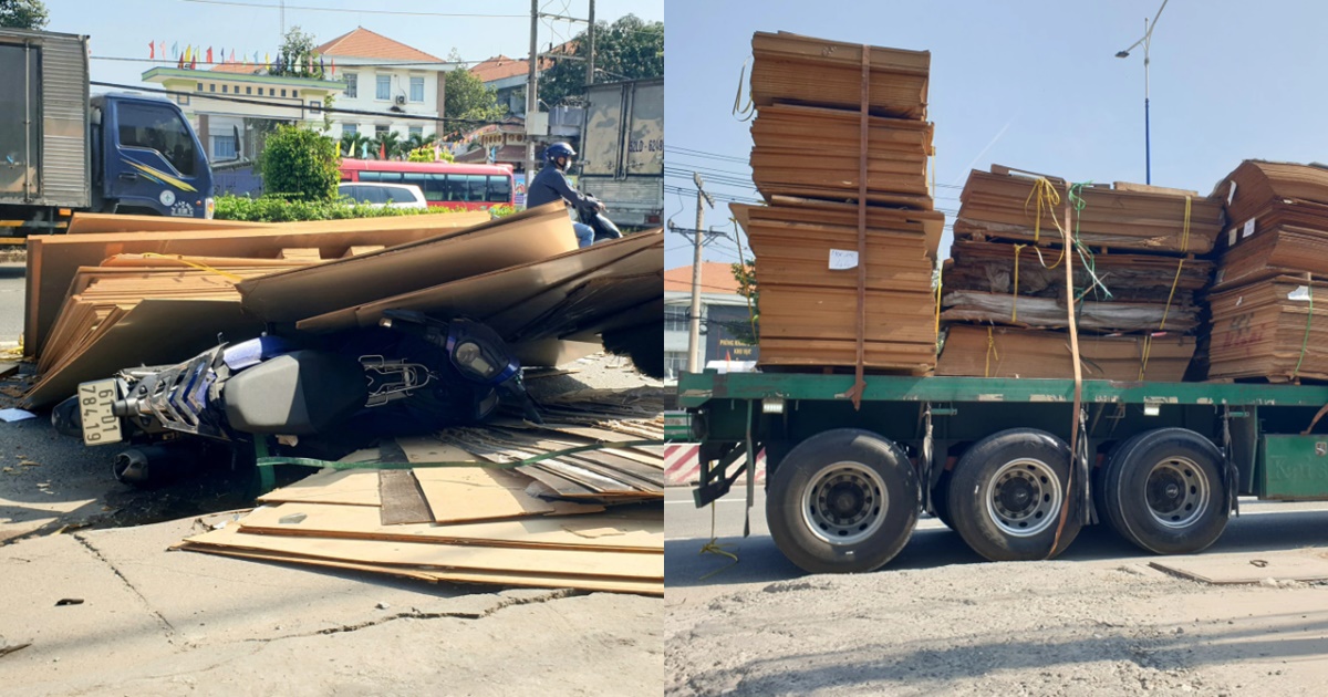 Hàng chục tấm ván ép đứt dây rơi xuống, đè trúng người đi xe máy ở Bình Dương - Hình 8