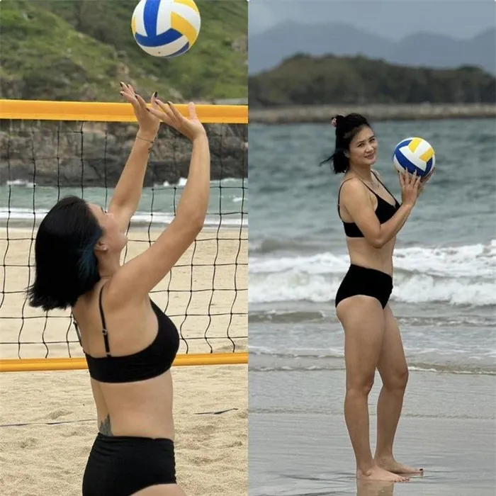 Hoa khôi bóng chuyền Kim Huệ U40 khiêm tốn nhận xập xệ, diện bikini chơi bóng lấp ló hình xăm vị trí hiểm - Hình 4