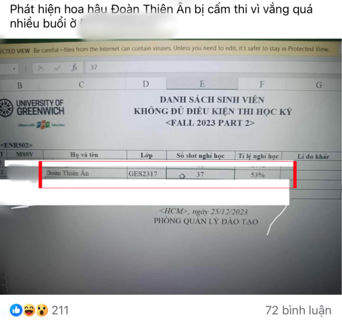 Rộ tin Hoa hậu Đoàn Thiên Ân bị cấm thi, nguyên do vì nghỉ học quá số buổi quy định để chạy show? - Hình 1