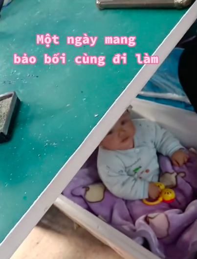 Em bé cùng mẹ đi làm, ngoan ngoãn dưới gầm bàn đợi mẹ tan ca - Hình 2