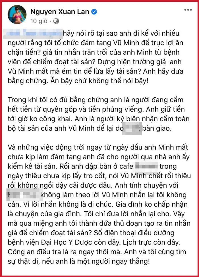 Xuân Lan bị tố ăn chặn tiền phúng điếu, làm giả di chúc, gia đình ĐD Vũ Minh công bố toàn bộ sự thật - Hình 2