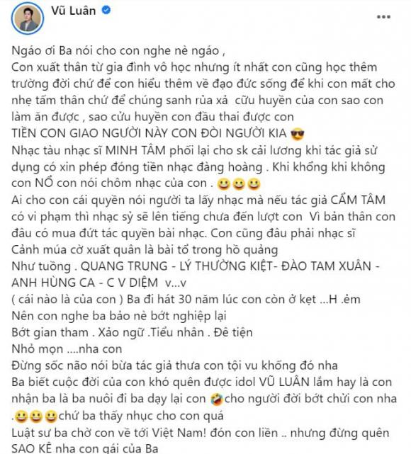 Con gái Vũ Linh tố nữ nhà báo đăng tin bôi nhọ, Vũ Luân vả mặt 1 soạn giả nói mình chôm nhạc - Hình 5