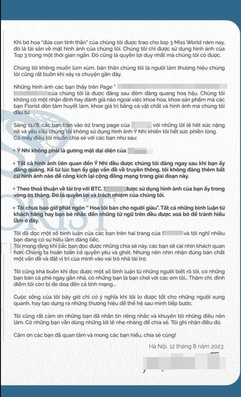 Một nhãn hàng hoa tươi cầu xin CĐM ngừng công kích do đăng ảnh Ý Nhi, sợ hãi vì bị đe doạ tính mạng - Hình 7