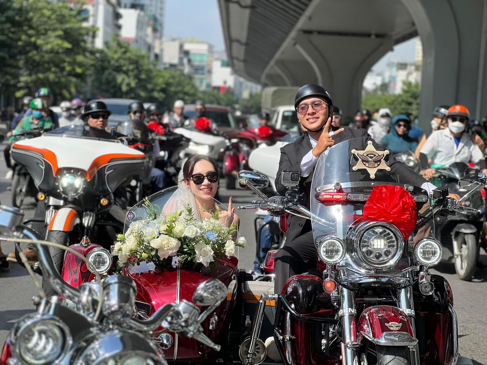 Cô dâu ngầu nhất Hà Nội được chồng đón bằng dàn siêu mô tô 20 tỷ đồng, soi gia thế mới bất ngờ - Hình 1