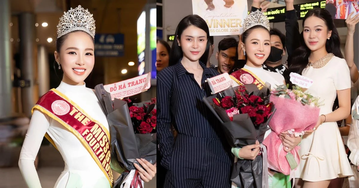 The Miss Globe 2024: Đỗ Hà Trang diện áo dài nền nã về nước, fan vây kín sân bay - Hình 9