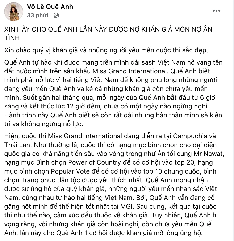 Quế Anh khẩn thiết cầu xin khán giả, mang món nợ ân tình để được bình chọn ở MGI - Hình 4