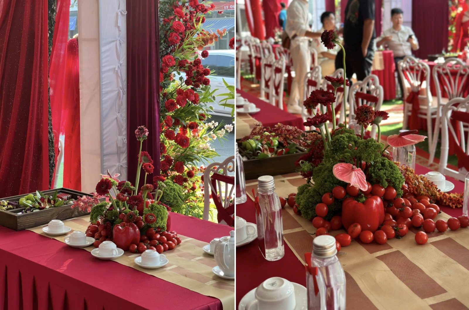 Độc lạ đám cưới HN: Decor bằng rau củ...chú rể nhúng lẩu mời cô dâu tại sân khấu - Hình 2