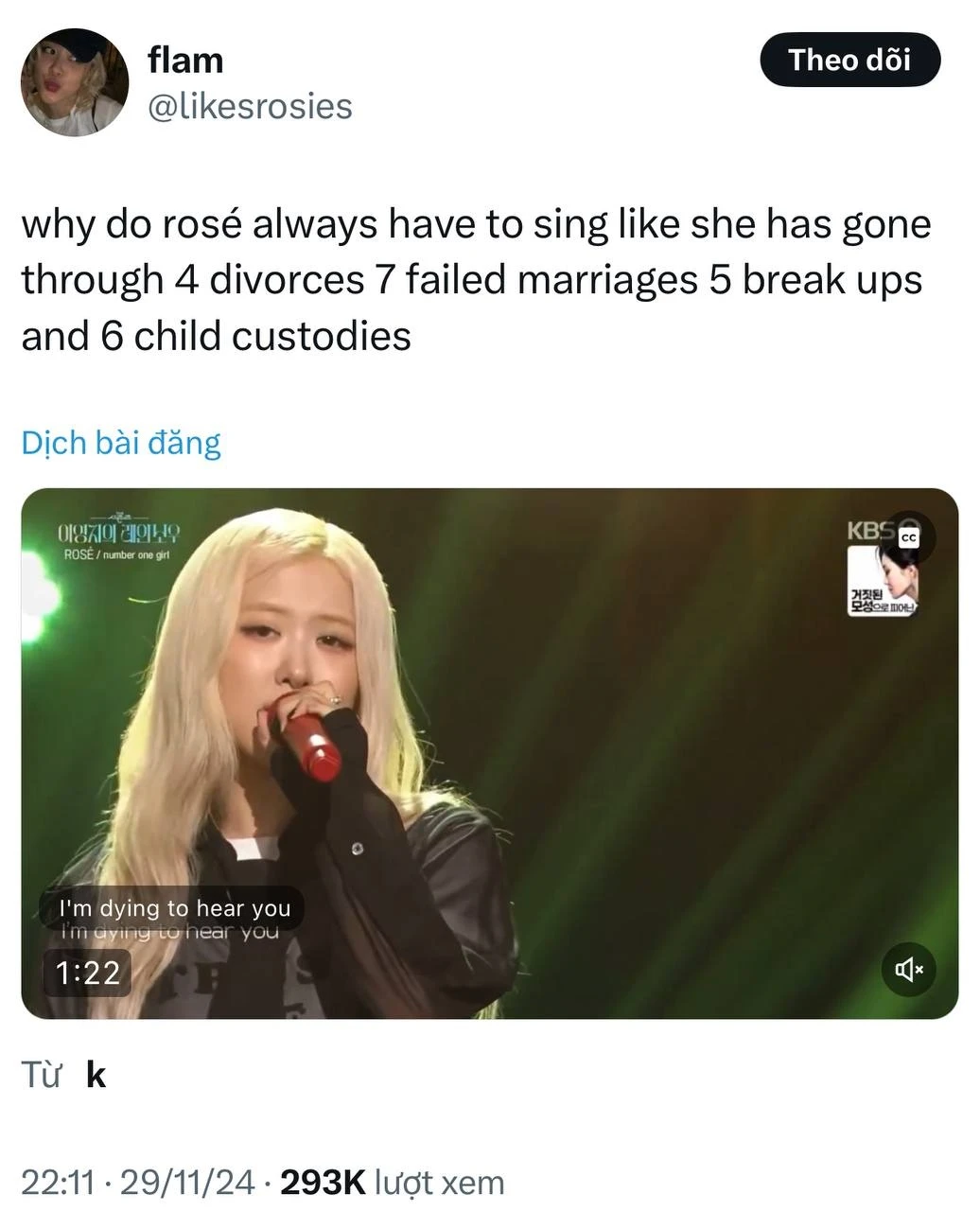 Rosé hát thấu tâm can, bị fan tung chuyện đổ vỡ hôn nhân, giành quyền nuôi con? - Hình 2