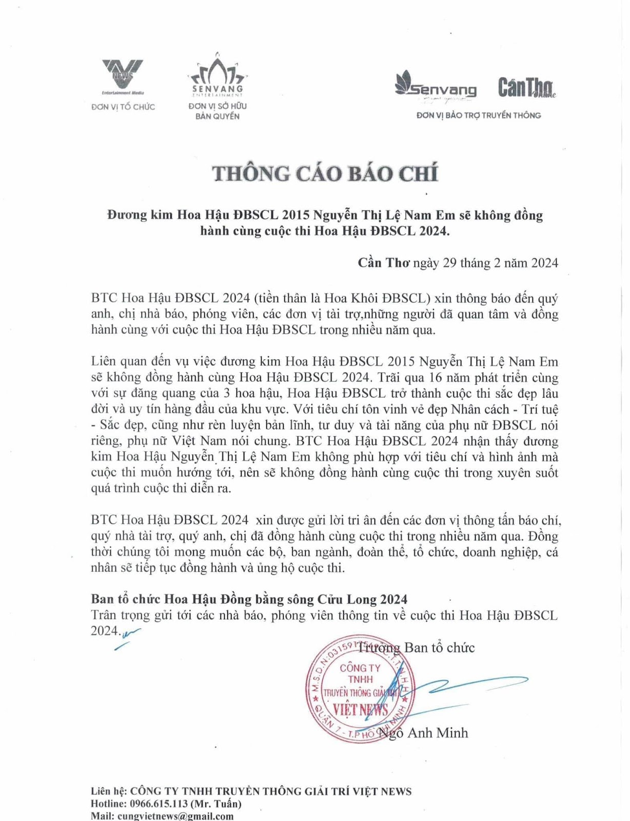 Bạn trai tố trưởng BTC cuộc thi Hoa hậu Đồng bằng sông Cửu Long yêu thầm Nam Em - Hình 1