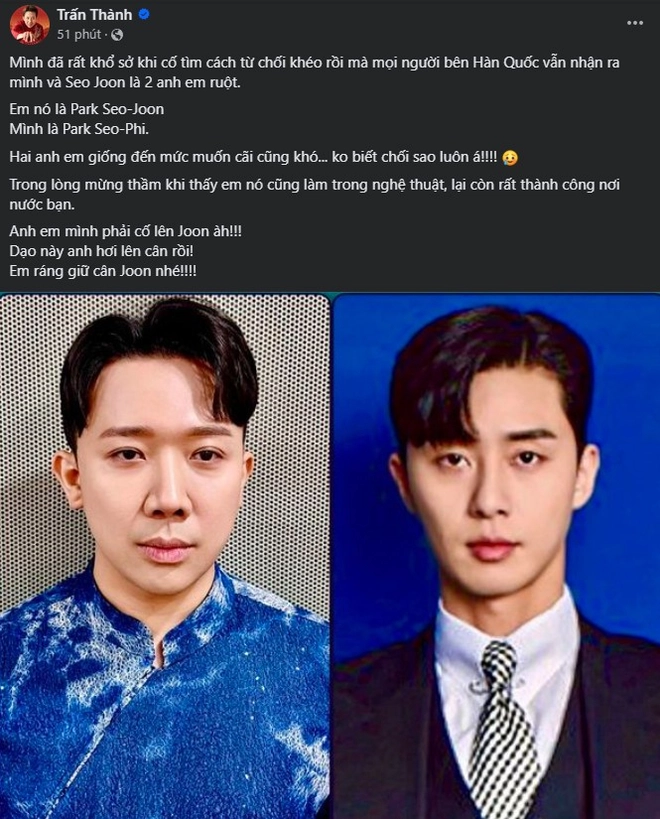 Trấn Thành giống Park Seo Joon như anh em ruột, lộ tên tiếng Hàn chưa ai biết - Hình 1