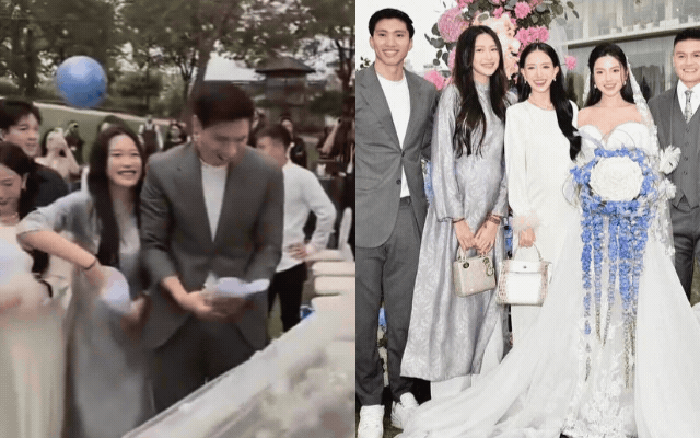 Doãn Hải My rủ đồng minh dự tiệc cưới Quang Hải, visual mẹ bầu lấn át cô dâu - Hình 4