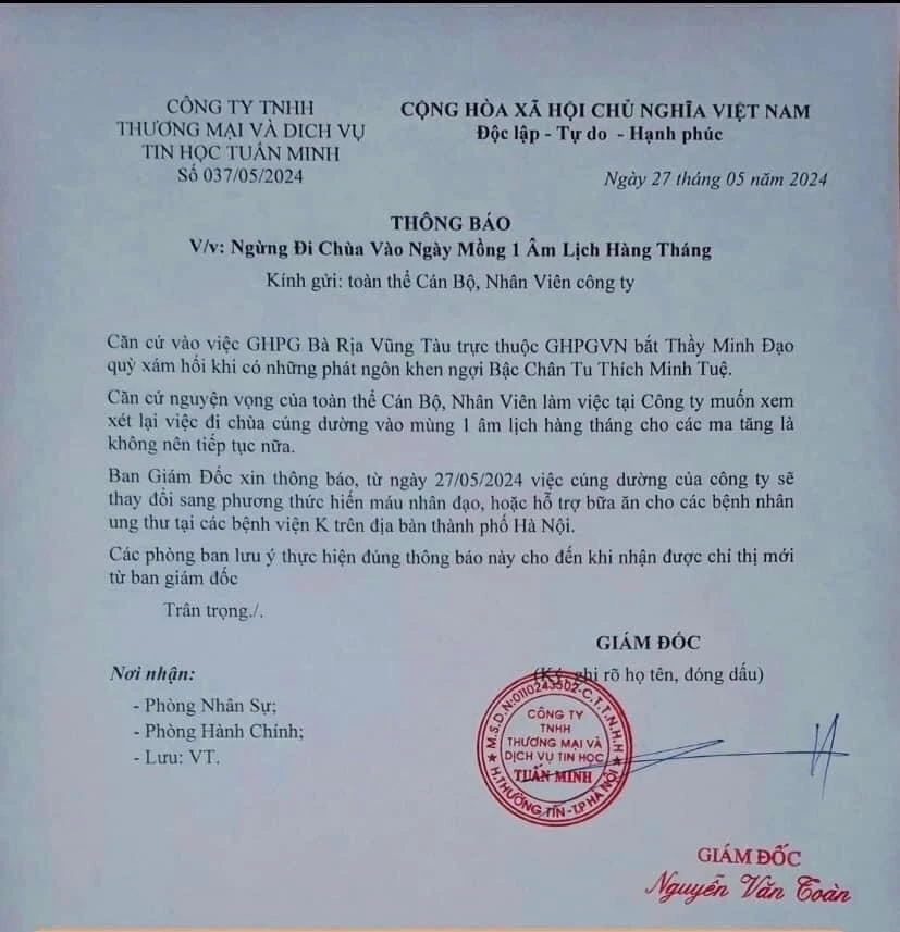 Công ty ngừng đi chùa cúng dường, chuyển sang hiến máu sau sự vụ Thích Minh Tuệ - Hình 1