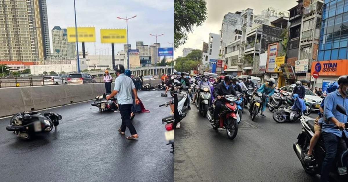 Sài Gòn: cơn mưa đầu tiên khiến hàng loạt xe máy ngã sõng soài trên đường - Hình 6