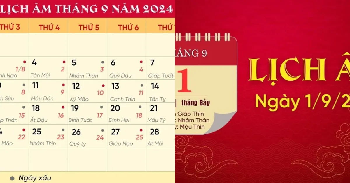 Lịch âm ngày 1/9/2024 lịch vạn niên xem lịch âm chính xác nhất Trắc