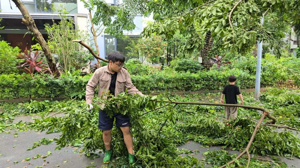 Xuân Bắc xuống đường dọn dẹp cùng 2 con sau bão Yagi, làm điều ai cũng cảm kích - Hình 3