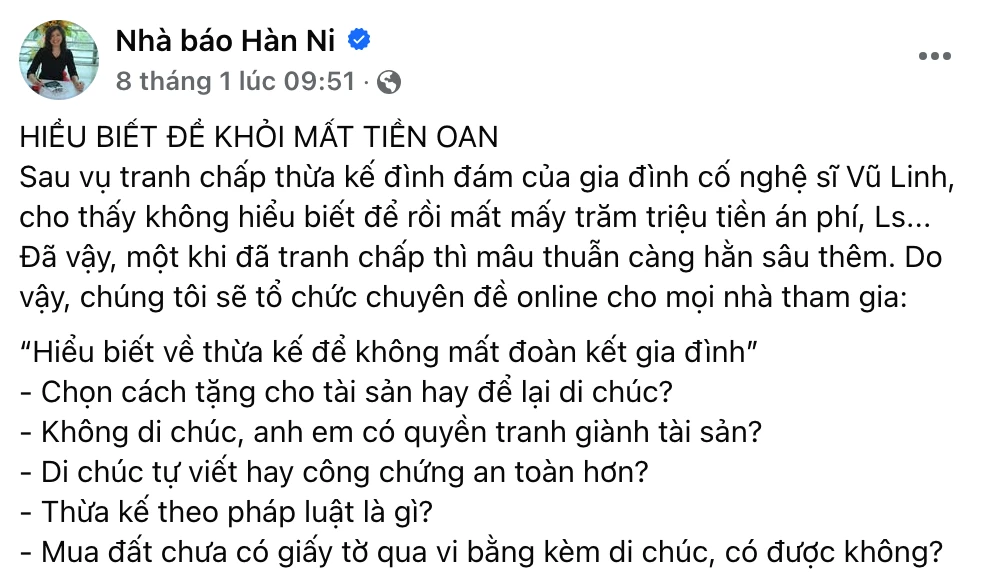 Hàn Ni bất ngờ lên tiếng vụ kiện nhà Vũ Linh, khuyên cô 6 và Hồng Loan 1 điều! - Hình 1