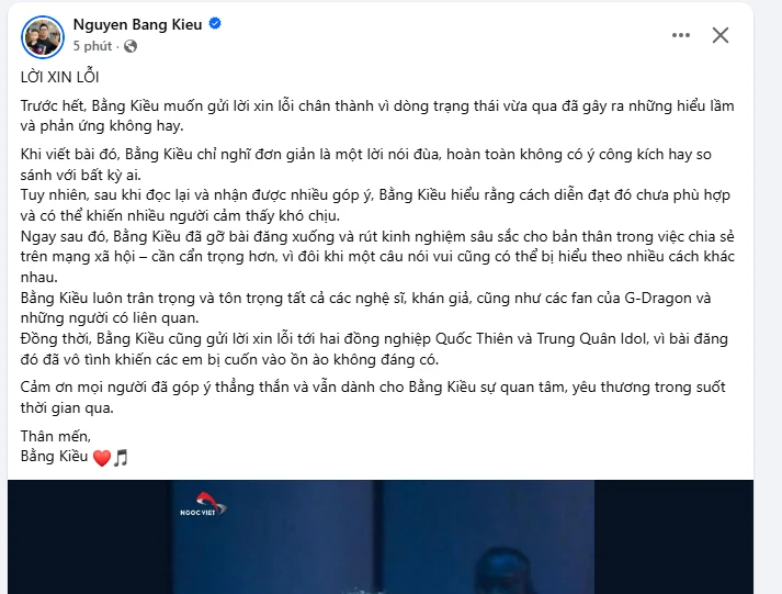 Bằng Kiều xin lỗi về phát ngôn hạ bệ G-DRAGON: Đơn giản là lời nói đùa! - Hình 2