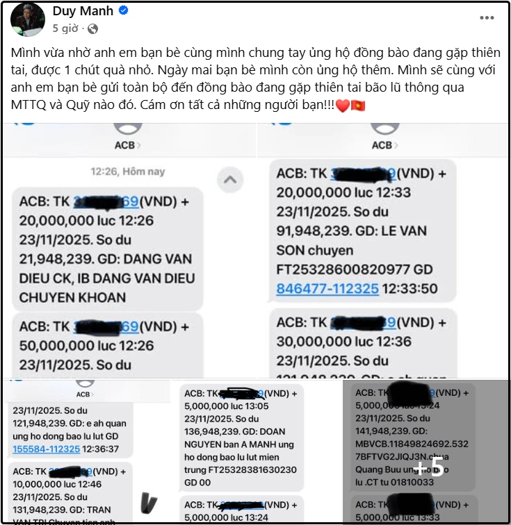 Duy Mạnh đăng tâm thư, ủng hộ miền Trung, Cường Đô La có động thái gây chú ý - Hình 3