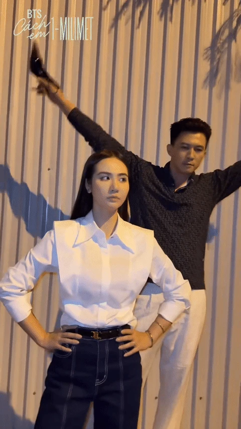 Huyền Lizzie và Hà Việt Dũng cực nhây ở hậu trường Cách em 1 milimet - Hình 3