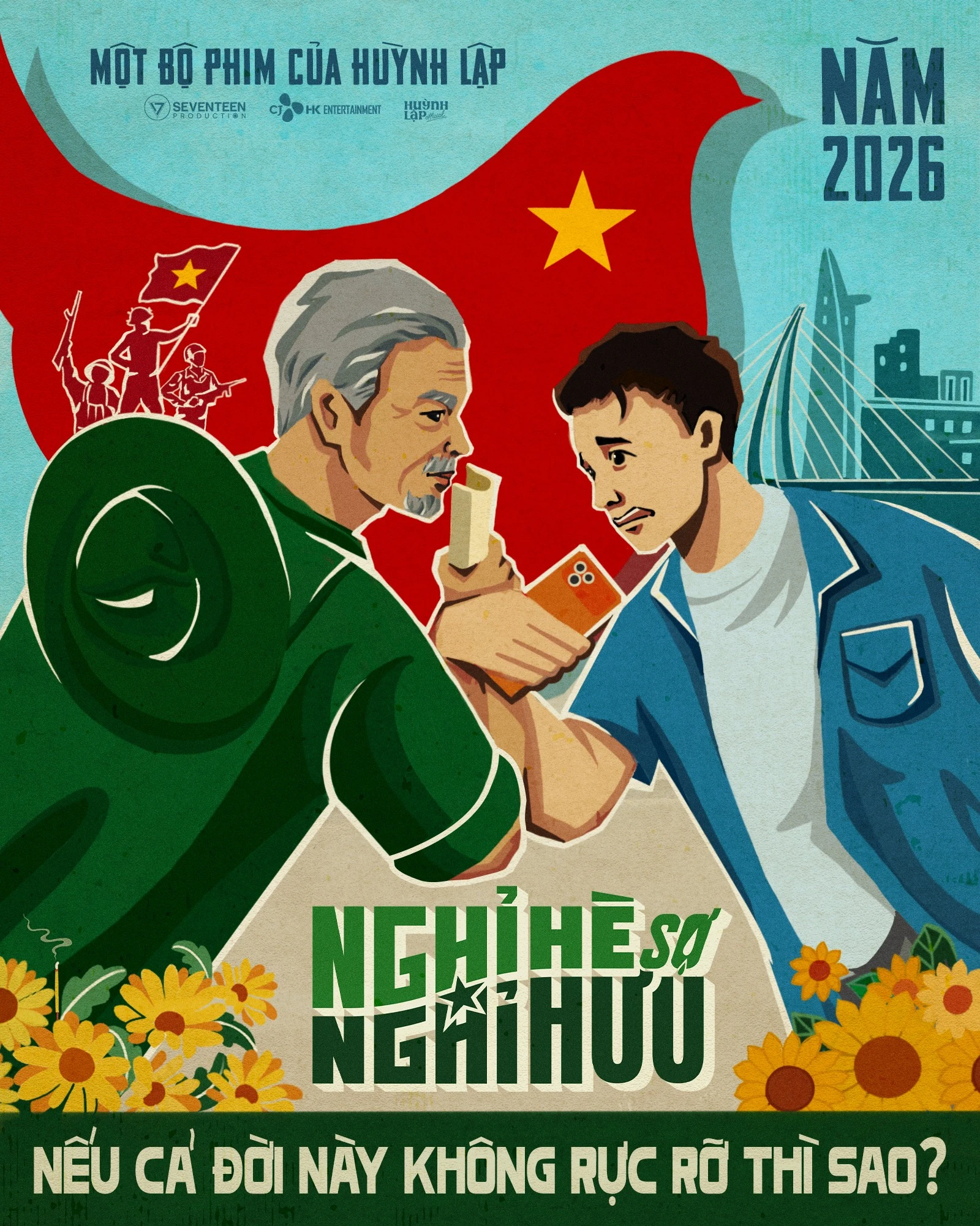 Huỳnh Lập giới thiệu phim điện ảnh Nghỉ hè sợ nghỉ hưu qua First-look Poster lấy cảm hứng từ tranh cổ động - Hình 1