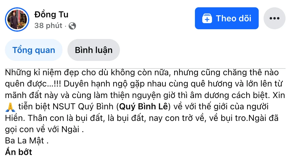 Sư thầy phát biểu về Quý Bình trước tang lễ, xé lòng bài đăng kỷ niệm từ thiện - Hình 2