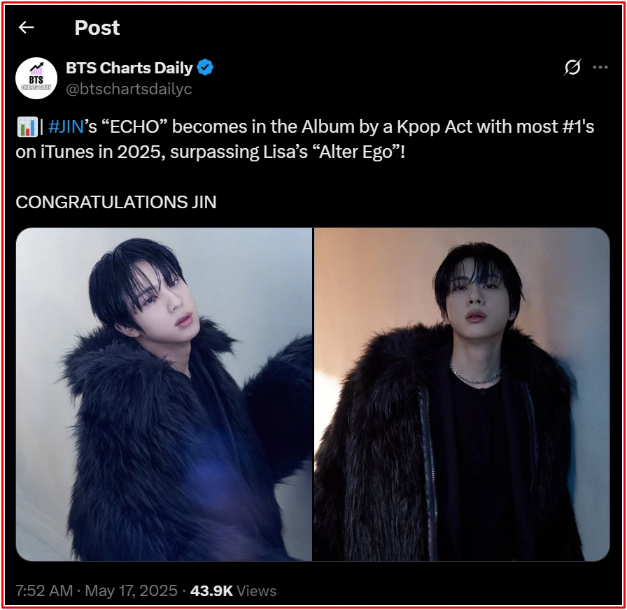 Jin (BTS) đại chiến Lisa, hất cẳng Blackpink, chứng minh đẳng cấp idol Kpop - Hình 6