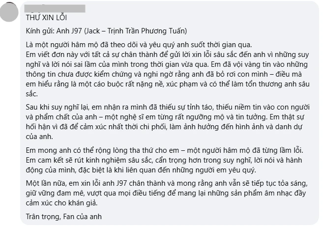 Hàng trăm thư xin lỗi của Đóm gửi J97, muốn quay lại làm fan, showbiz đổi chiều? - Hình 2