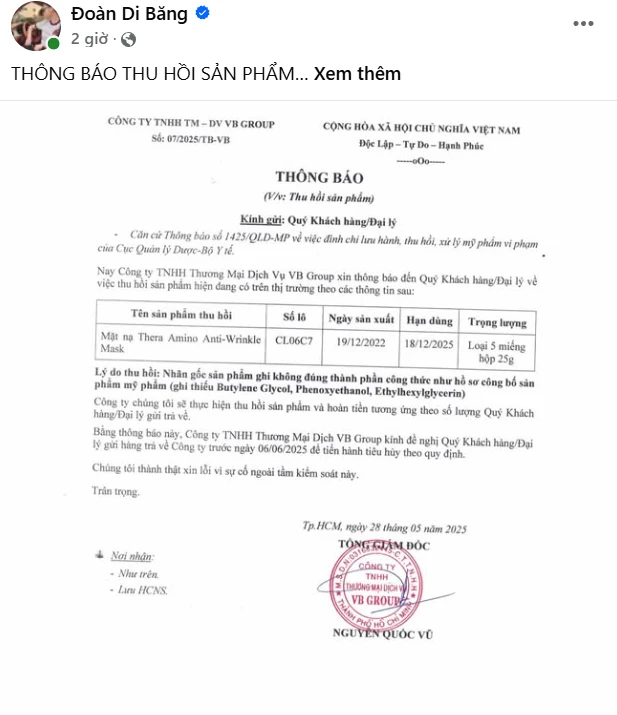 Cty Đoàn Di Băng thu hồi hàng dỏm, cho là sự cố, 1 đại gia cạch, xóa gấp 1 thứ - Hình 1