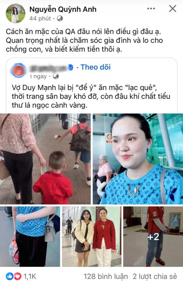 Vợ Duy Mạnh đã căng, đốp chát vì bị CĐM chê mặc lạc quẻ, chuyện gì đây? - Hình 1
