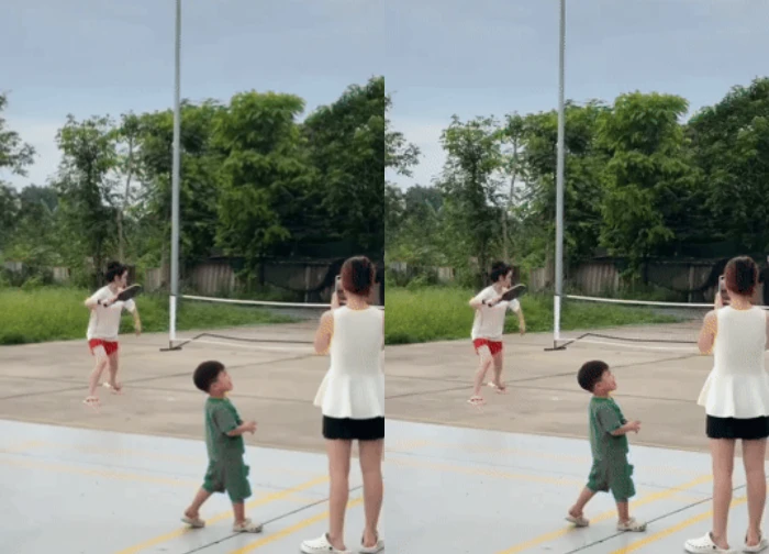 Chu Thanh Huyền chân đất đấu Pickleball với Quang Hải, quý tử hành động gây bão - Hình 5