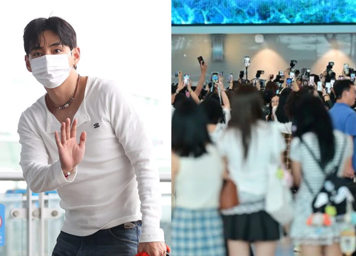 V (BTS) hoảng loạn ôm mặt giữa biển fan cuồng, sân bay Incheon vỡ trận! - Hình 1
