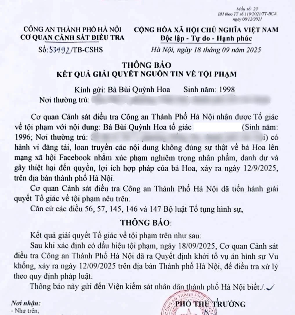 Khởi tố hình sự Hương Ly về tội vu khống Bùi Quỳnh Hoa, công an tuyên bố căng! - Hình 2