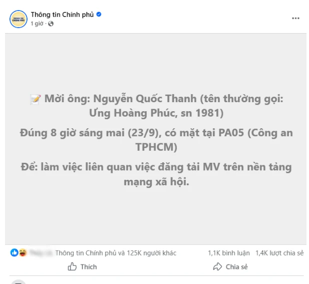 Trang Thông tin Chính Phủ điểm danh Ưng Hoàng Phúc lên phường, nội dung cực căng - Hình 2