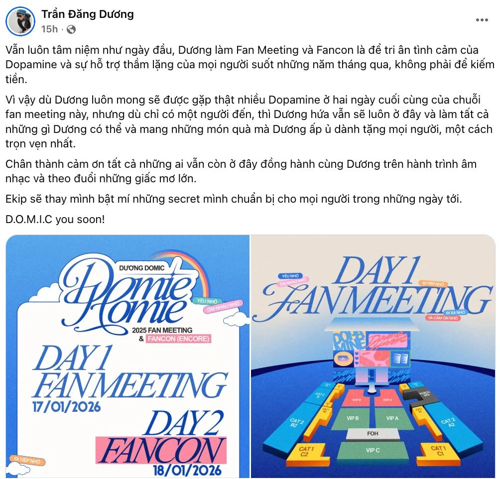 Dương Domic trả lời rumor fanmeeting ế v&eacute;