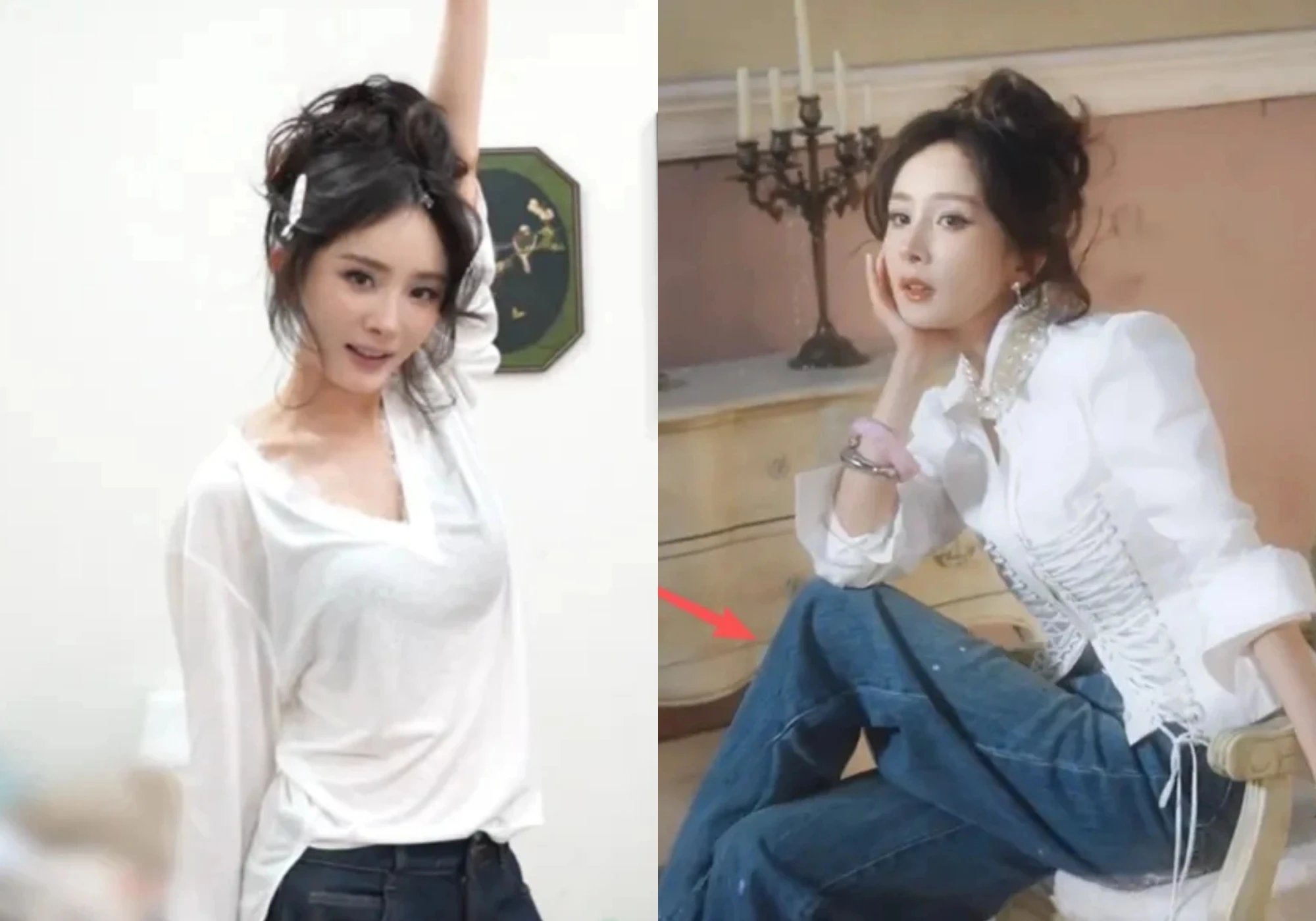 Dương Mịch trong buổi quay quảng c&aacute;o, gương mặt biểu cảm lo lắng