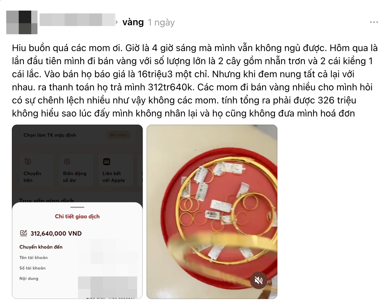 Cô gái Hà Nội sốc nặng khi bán 2 cây vàng cưới ước tính 326 triệu, chủ tiệm chỉ đưa 312 triệu, netizen: Vậy là chính xác rồi! - Hình 1