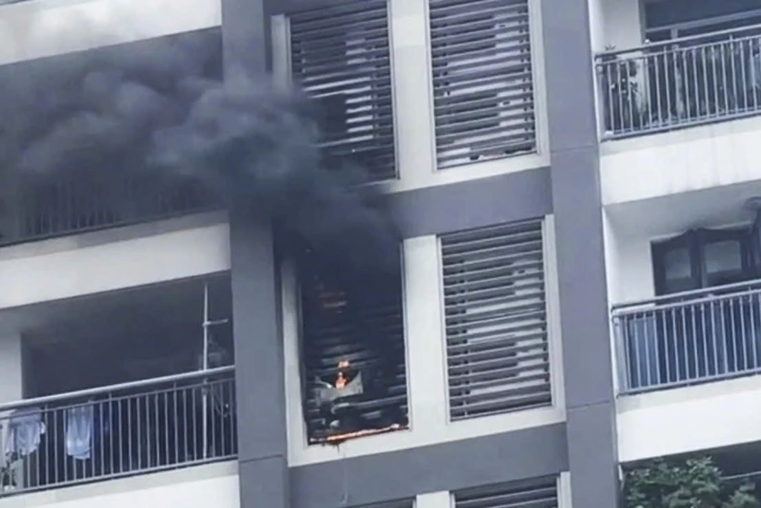 Cháy tại tầng 10 chung cư ở TPHCM, cảnh sát dùng xe thang dập lửa - Hình 1