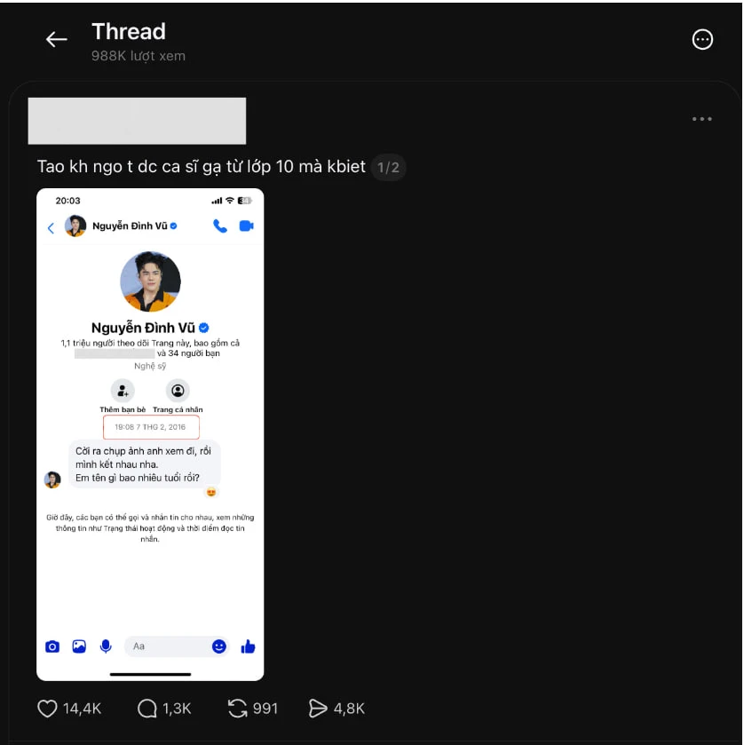 Ca sĩ Việt bị tố gạ gẫm trai trẻ với 1 triệu lượt đọc trên Threads hiện tại là ai? - Hình 2