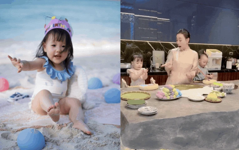 Phương Oanh khoe cận gương mặt của ái nữ, mắt to tròn bầu bĩnh giống hệt mẹ, mới 2 tuổi đã thích vào nấu nướng cùng mẹ - Hình 1