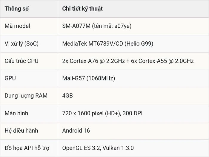 Samsung Galaxy A07s 4G lộ diện cấu hình với chip Helio G99 cùng hệ điều hành Android 16 - Hình 4