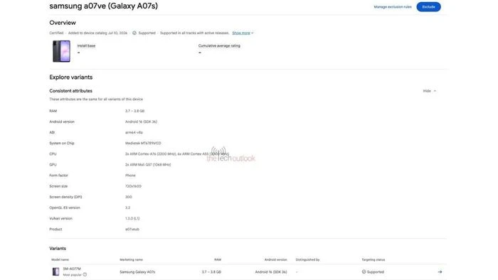 Samsung Galaxy A07s 4G lộ diện cấu hình với chip Helio G99 cùng hệ điều hành Android 16 - Hình 1
