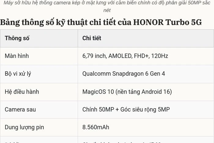 HONOR Turbo 5G ra mắt với pin khủng 8.560mAh, độ bền chuẩn IP69 cùng chip Snapdragon 6 Gen 4 - Hình 3