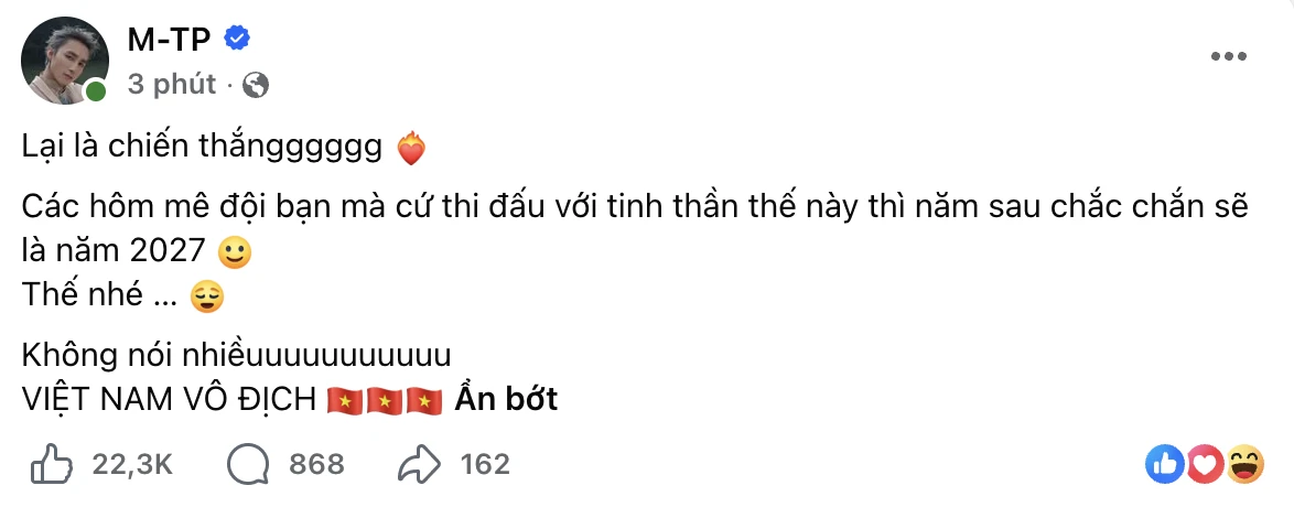 Mỹ Tâm - Sơn Tùng và cả showbiz ăn mừng ĐT Việt Nam vô địch, Hoà Minzy check-in SVĐ Mỹ Đình, Diệu Nhi - Lan Ngọc hẹn đi bão - Hình 14